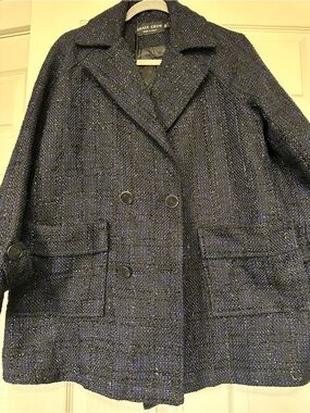Grace Chow Black & Blue Tweed Double-Breasted Coat